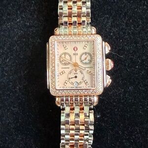 Michele Two-Tone Rose Gold and Silver Diamond Accent Bracelet Watch